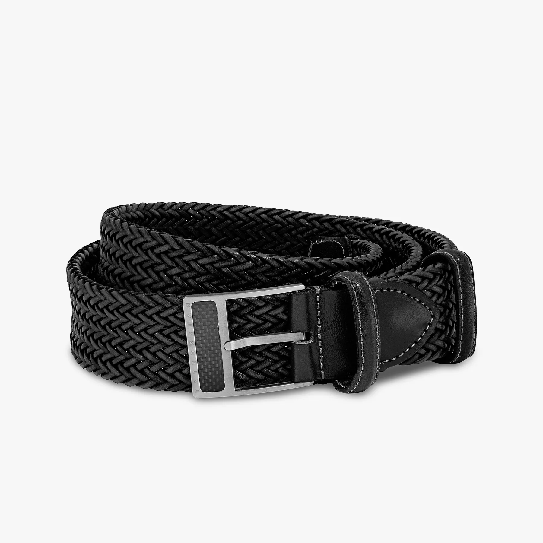 T-Buckle belt in woven black leather