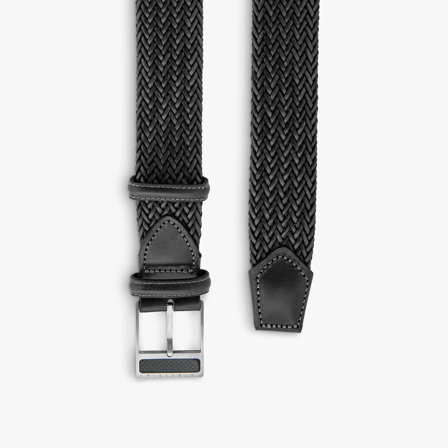 T-Buckle belt in woven black leather