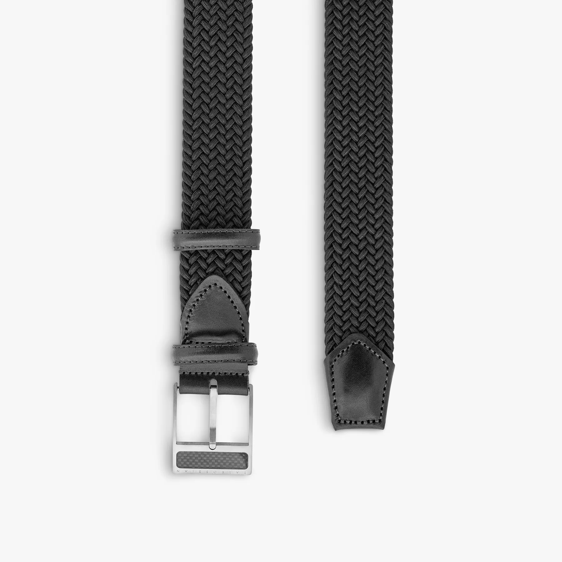 T-Buckle Rayon And Leather Belt In Black