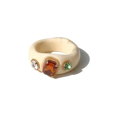 Transparent Resin Acrylic Geometric Square Ring Colorful Cartoon Love Flower for Women Girls Jewelry Gifts HUANZHI 2021
