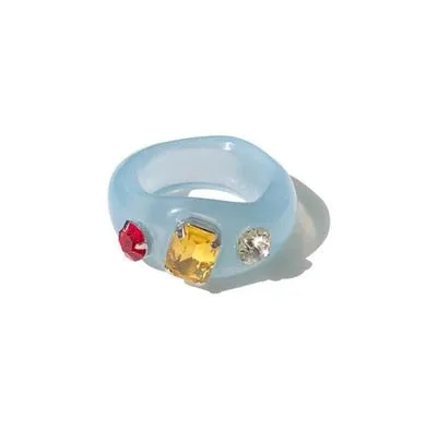 Transparent Resin Acrylic Geometric Square Ring Colorful Cartoon Love Flower for Women Girls Jewelry Gifts HUANZHI 2021