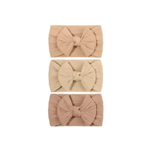 Trio of Single Bow Cable Knit Baby Headbands #23