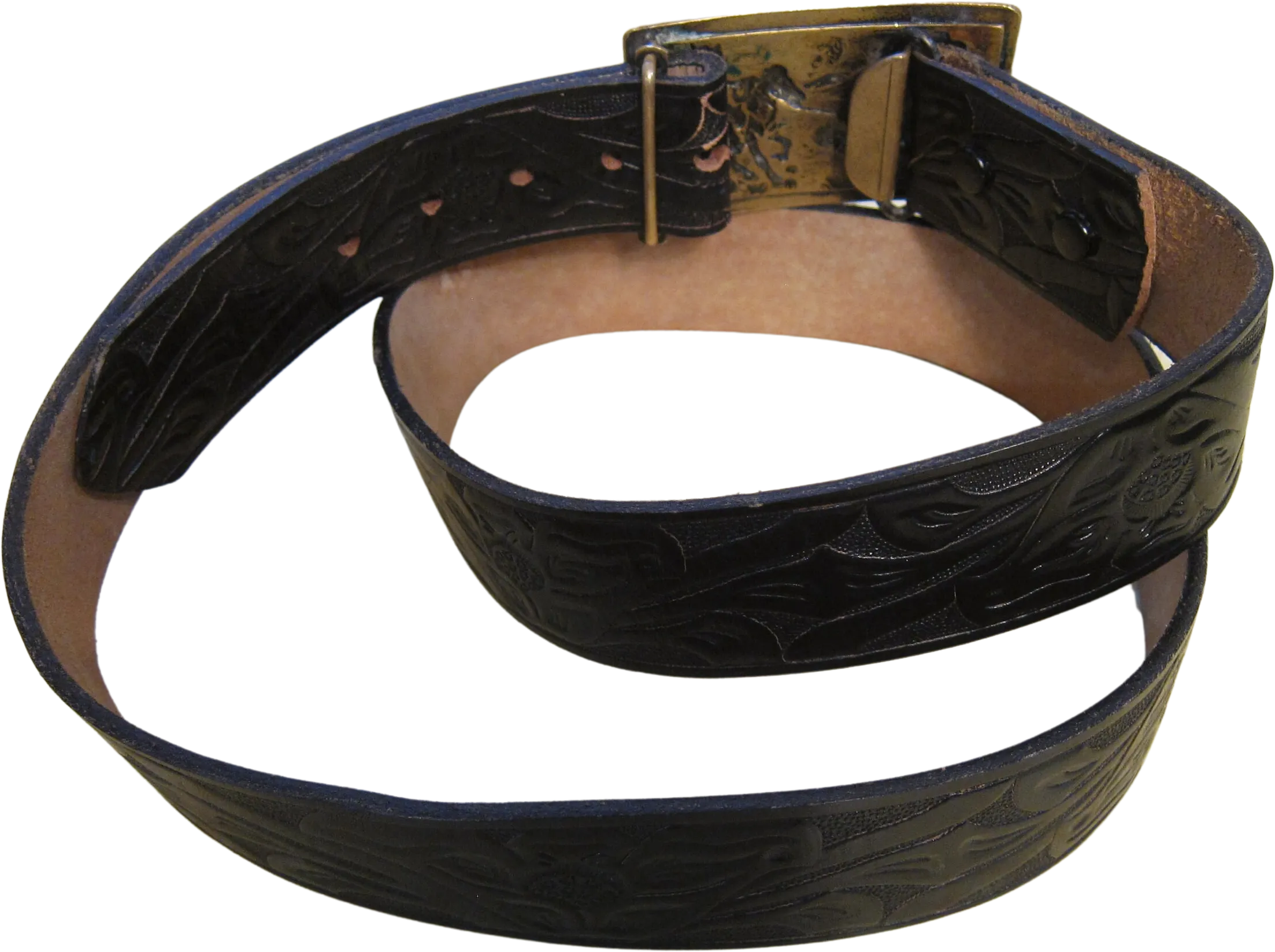 (up To 41.5") * Brass Buckle On Black Tooled Belt