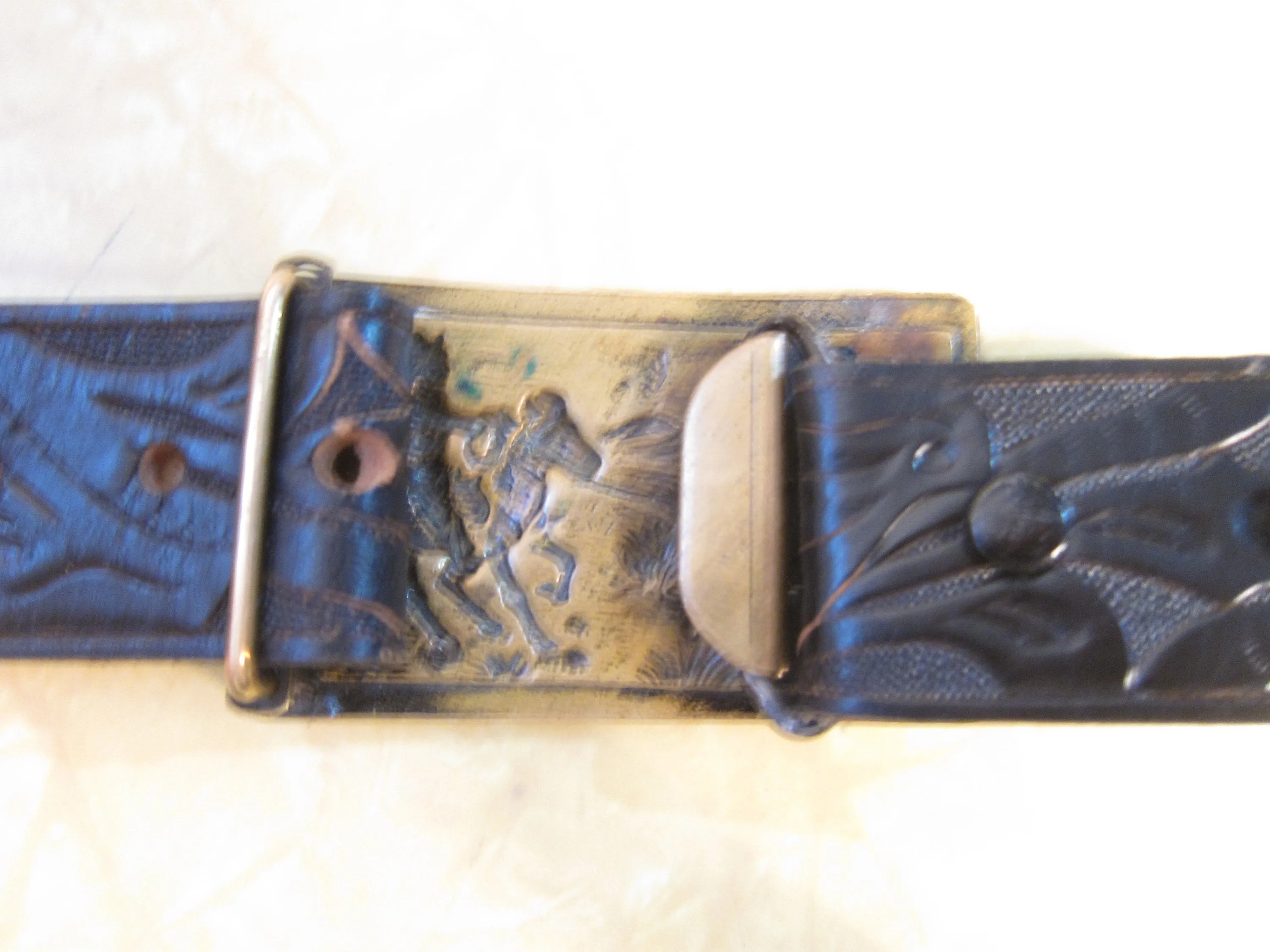 (up To 41.5") * Brass Buckle On Black Tooled Belt