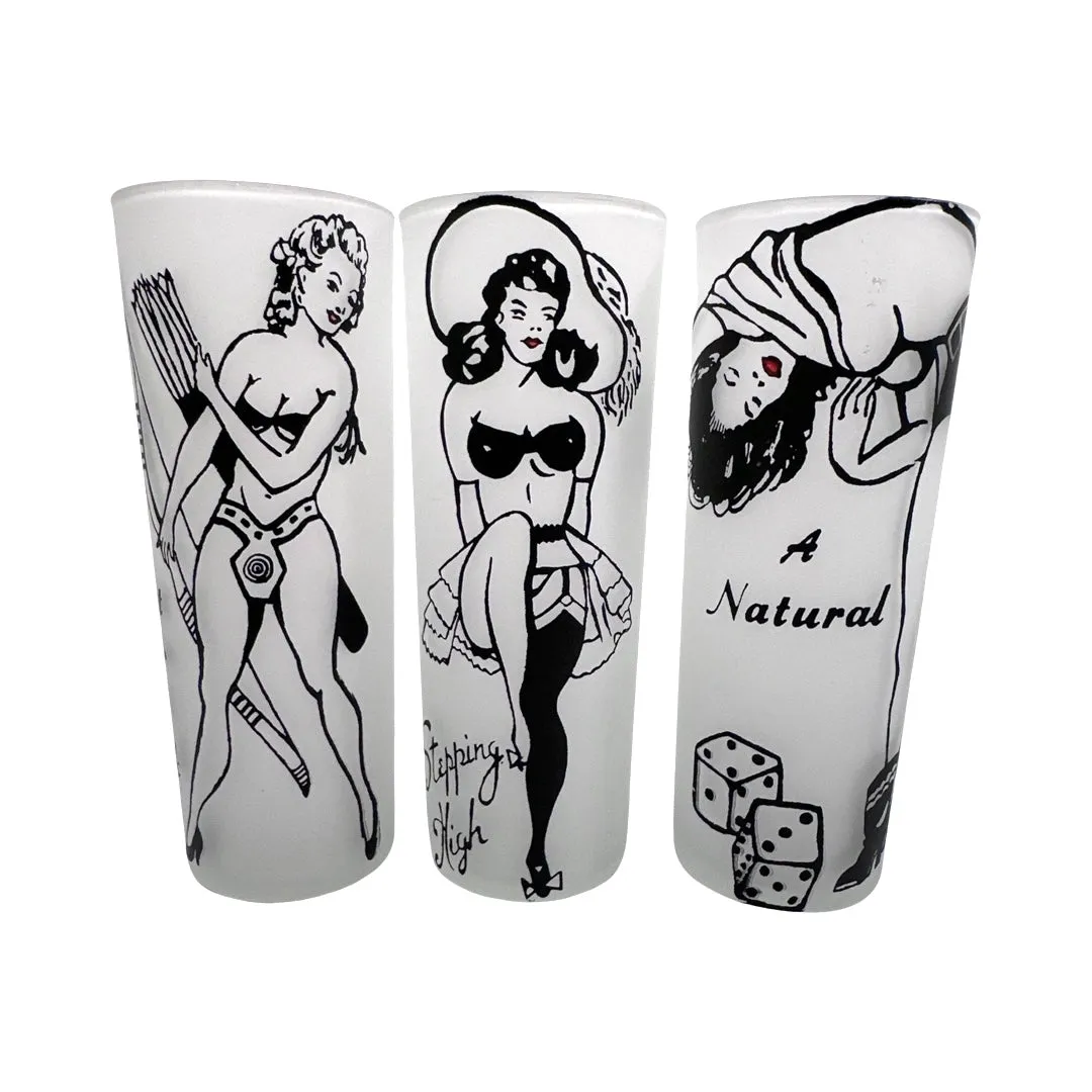 Vintage Pin Up Girl Tall Collings Glasses (Set of 6)