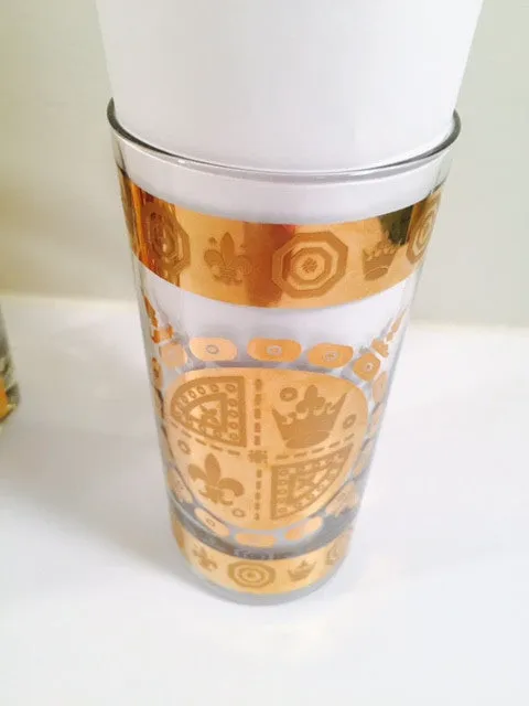 Vito Bari - Signed 22 Karat Gold 1960's Gold Crest Glasses (Set of 8)