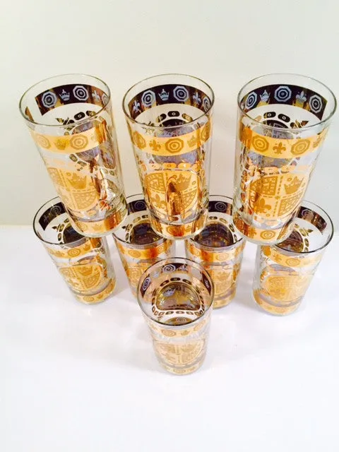 Vito Bari - Signed 22 Karat Gold 1960's Gold Crest Glasses (Set of 8)
