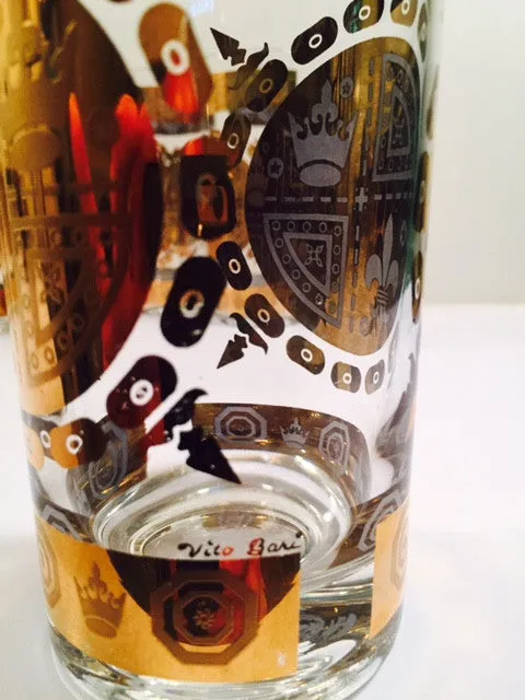 Vito Bari - Signed 22 Karat Gold 1960's Gold Crest Glasses (Set of 8)