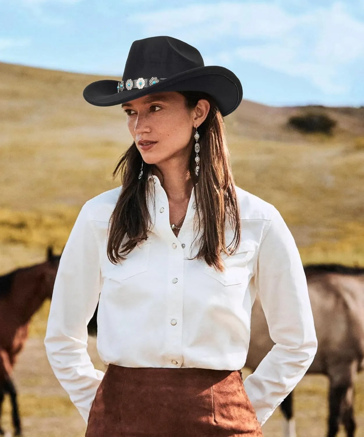 Western Cowboy Hat for Men and Women  Classic Western Style with Adjustable Fit, Vintage Leather Trim