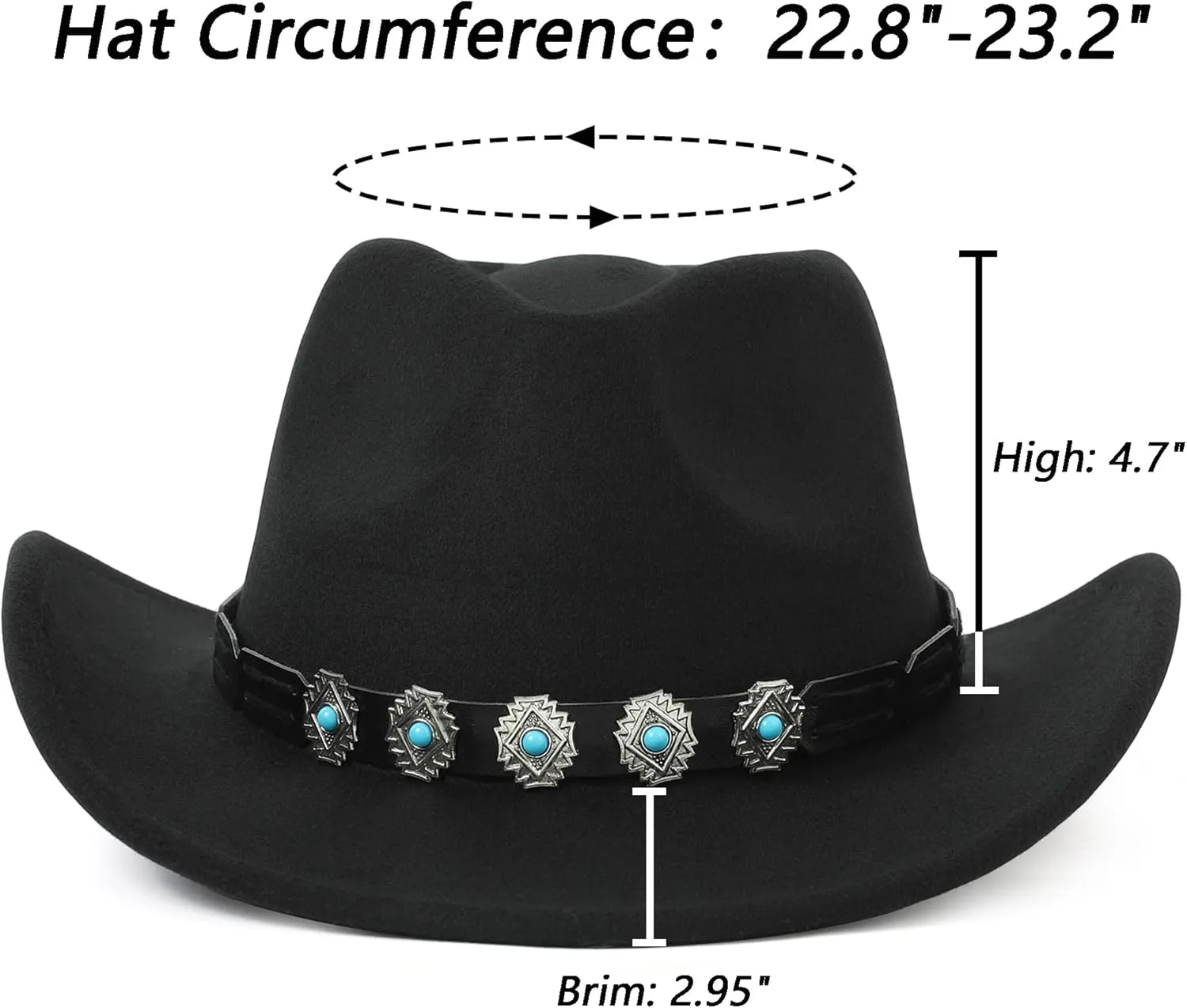 Western Cowboy Hat for Men and Women  Classic Western Style with Adjustable Fit, Vintage Leather Trim