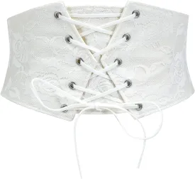 Women Waist Belt Corset Lace Up Tied Waspie Elastic Wide Belt for Dresses Halloween Pirate Corset