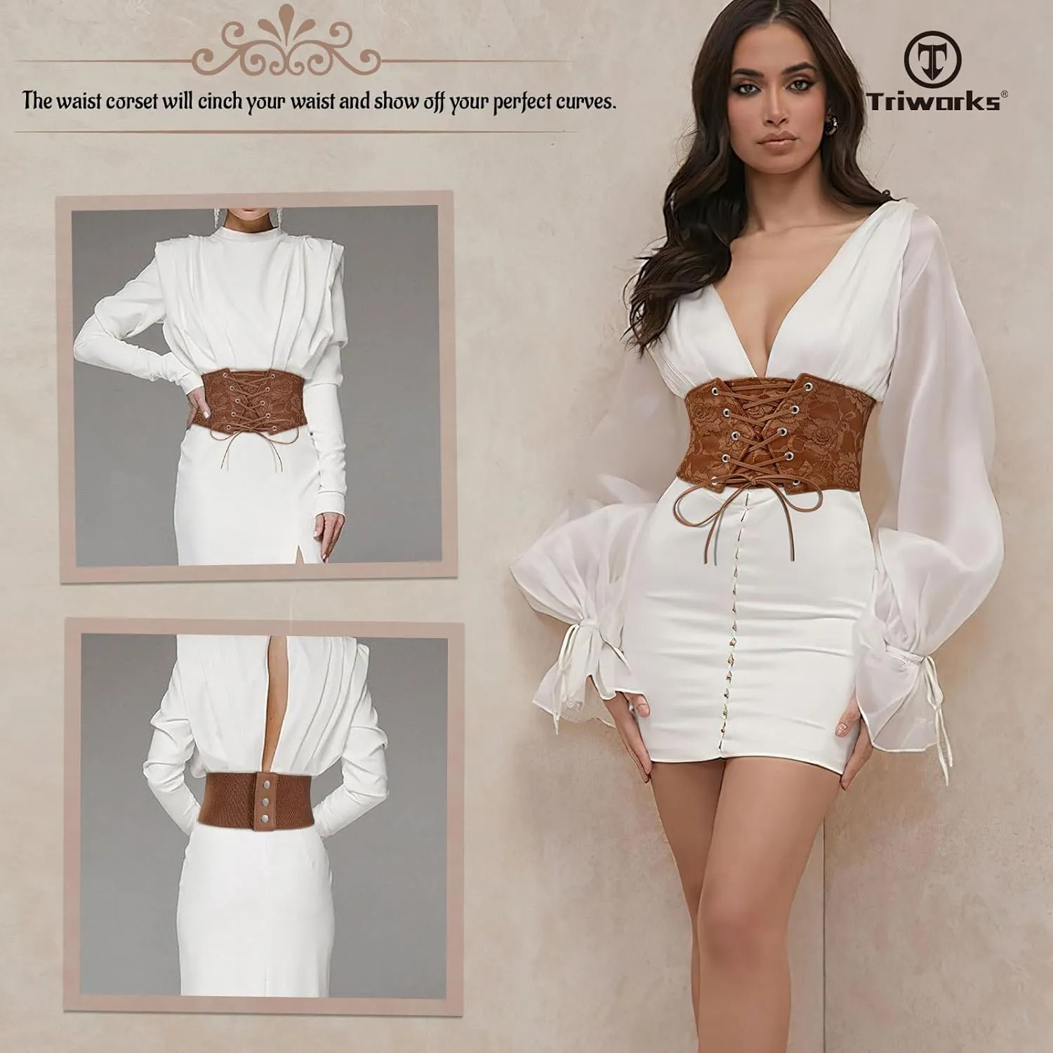 Women Waist Belt Corset Lace Up Tied Waspie Elastic Wide Belt for Dresses Halloween Pirate Corset
