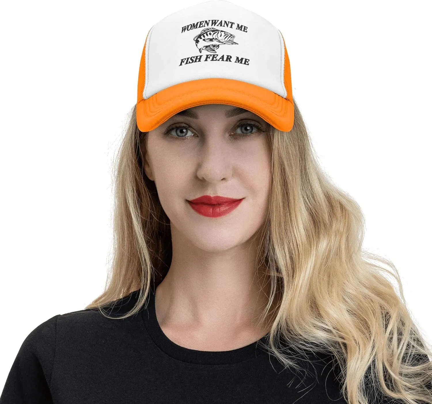 Women Want Me Fish Fear Me Trucker Hat Summer Mesh Cap Trucker Baseball Cap for Men Women