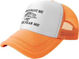 Women Want Me Fish Fear Me Trucker Hat Summer Mesh Cap Trucker Baseball Cap for Men Women