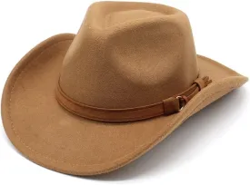 Women's New Denim Woolen Hat Big Brim Jazz Hat for Men and Women Top Black Felt Hat European and American Woolen Hat Luopan Caps & Hats (Color : Khaki, Size : M)