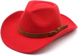 Women's New Denim Woolen Hat Big Brim Jazz Hat for Men and Women Top Black Felt Hat European and American Woolen Hat Luopan Caps & Hats (Color : Rose Red, Size : M)