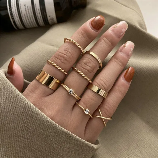 WUKALO New Vintage Gold Crystal Rings 2021 Bohemian Moon Star Ring For Women Midi Finger Ring Set Wedding Fashion Jewelry Gifts