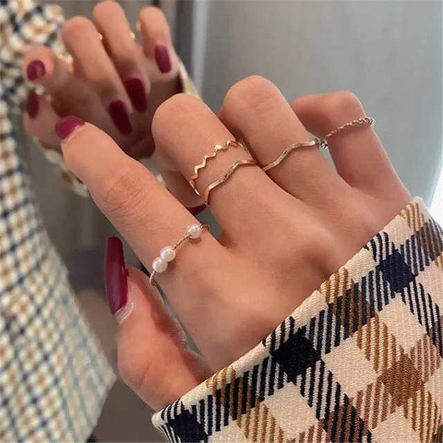 WUKALO New Vintage Gold Crystal Rings 2021 Bohemian Moon Star Ring For Women Midi Finger Ring Set Wedding Fashion Jewelry Gifts