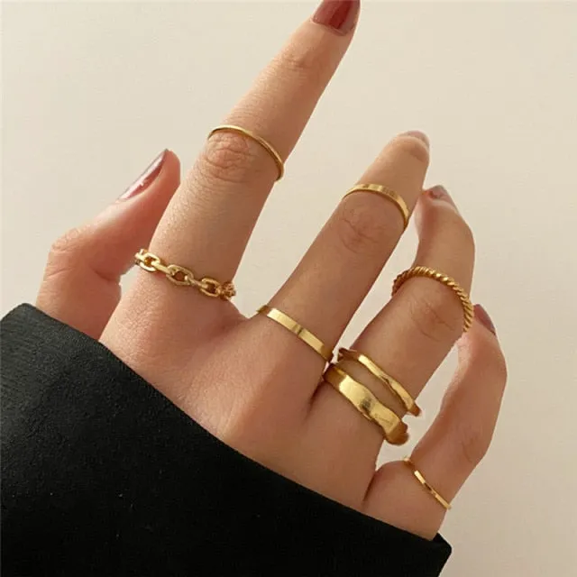 WUKALO New Vintage Gold Crystal Rings 2021 Bohemian Moon Star Ring For Women Midi Finger Ring Set Wedding Fashion Jewelry Gifts