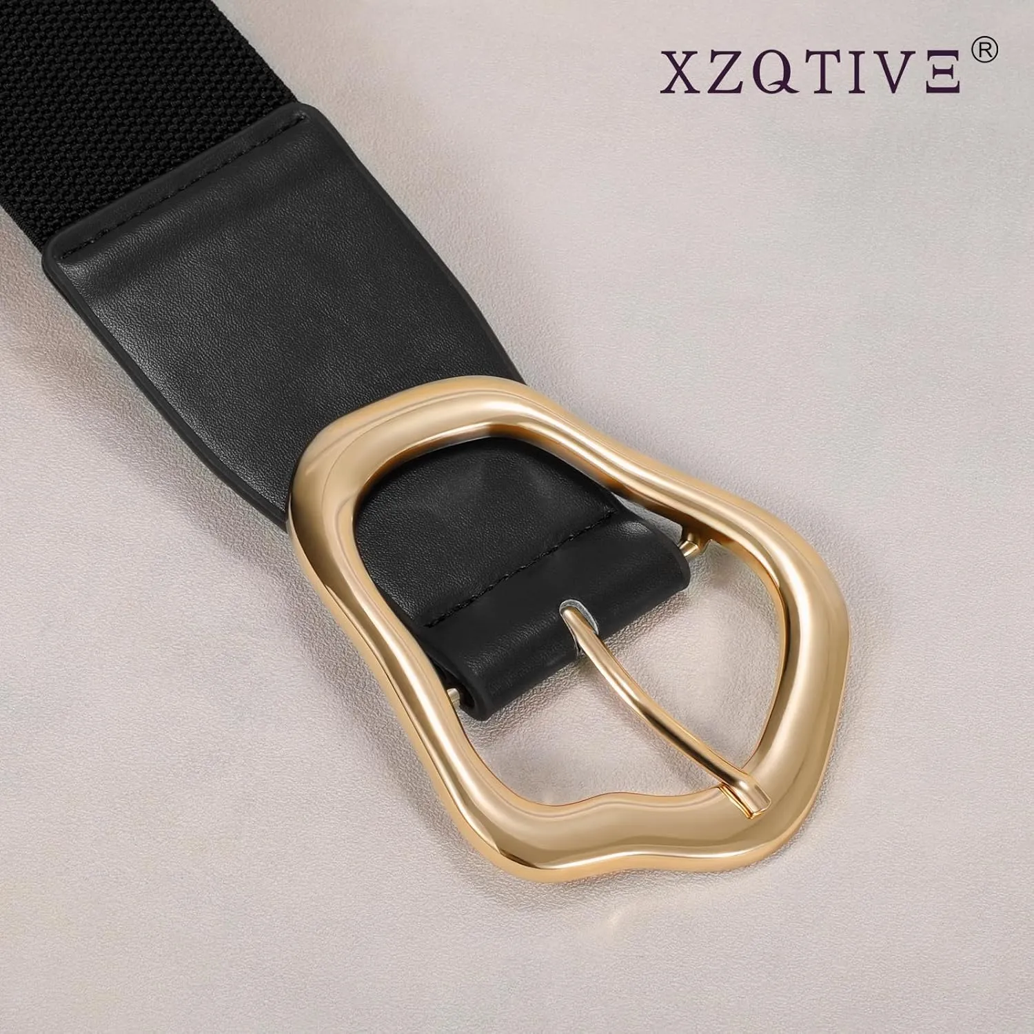 XZQTIVE Women Wide Elastic Waist Belt for Dresses Fashion Big Gold Buckle Stretchy Leather Waistband for Ladies