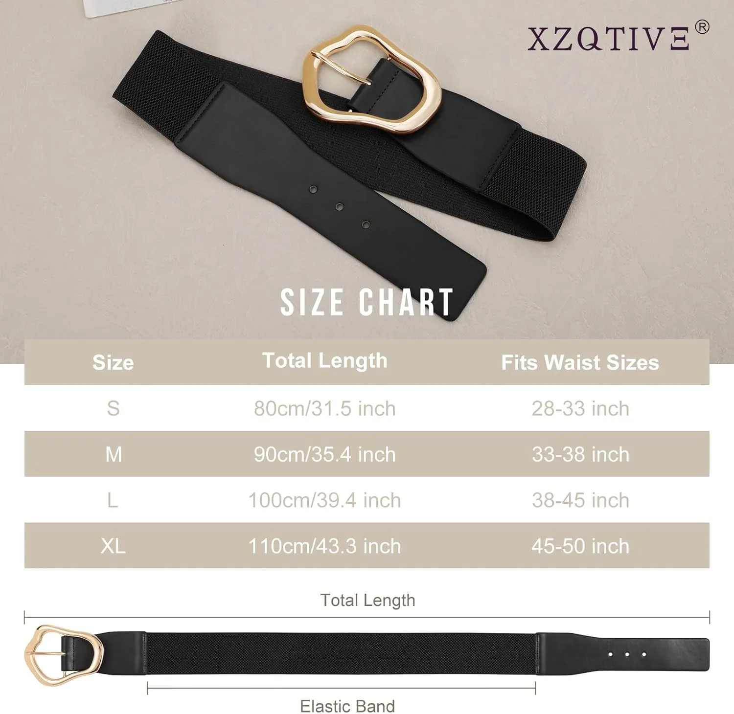 XZQTIVE Women Wide Elastic Waist Belt for Dresses Fashion Big Gold Buckle Stretchy Leather Waistband for Ladies