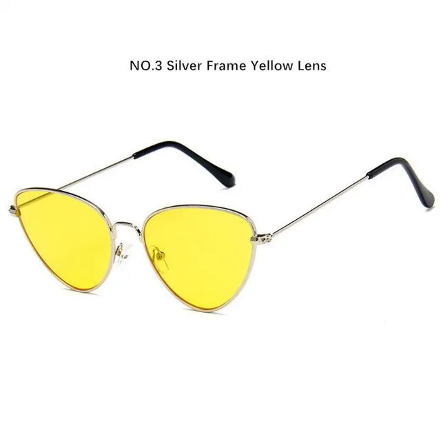 YOOSKE Retro Cat Eye Sunglasses Women Yellow Red Lens Sun glasses Fashion Light Weight Sunglass for women Vintage Metal Eyewear