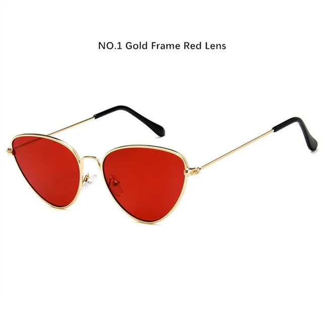YOOSKE Retro Cat Eye Sunglasses Women Yellow Red Lens Sun glasses Fashion Light Weight Sunglass for women Vintage Metal Eyewear